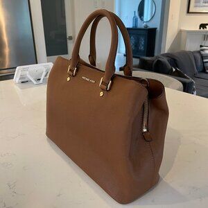 Michael Kors Lg Savannah Saffiano Leather Satchel Handbag Chestnut Brown Sz OS